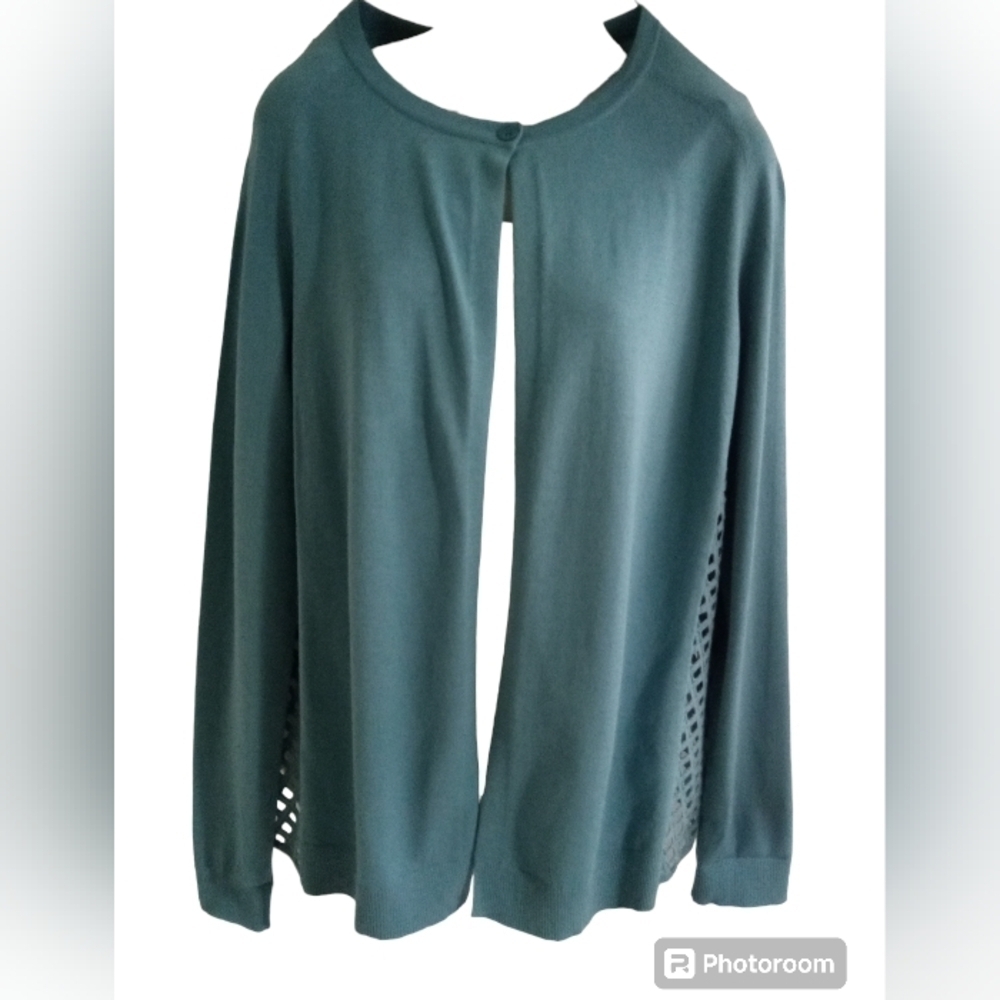 Lafayette 148 Aqua Color One Button Neck Cut Out Back Sweater Medium